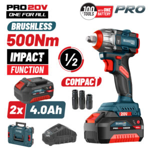 BORMANN Pro BBP5422X44CA Μπουλονόκλειδο Compact Brushless Mπαταρίας 20V Li-Ion,500Nm,2x4Αh,Βαλίτσα