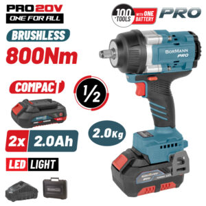 BORMANN Pro BBP5386X22C Μπουλονόκλειδο Brushless Mπαταρίας 20V,Li-Ion,2x2Ah,800Nm & Βαλίτσα