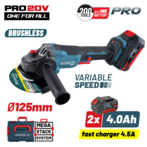 BORMANN Pro BBP3651X44CA Γωνιακός Τροχός Brushless Ρυθμιζόμενος 20V, 3000/5400/8000rpm, 2x4.0Ah