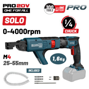BORMANN Pro BBP5155 Κατσάβιδι Γυψοσανίδας Μπαταρίας 20V, Li-Ion, 0-4000rpm, SOLO