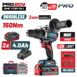 ΒΟRMANN Pro BBP5406X44CA Δραπανοκατσάβιδο Κρουστικό,Compact,Brushless Μπαταρίας 20V,Li-Ion,2x4Ah