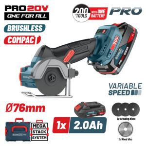 BORMANN Pro BBP5418X2CA Μini Brushless Γωνιακός Τροχός Ρυθμιζόμενος 20V, 0-7000/14000/20000rpm,1x2Ah