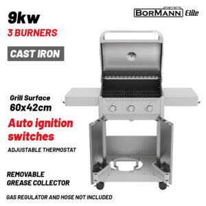 BORMANN Elite BBQ7030 Ψησταριά Υγραερίου LEGEND 3 Εστιών με Μαντεμένια Σχάρα LUXURY TYPE