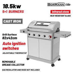 BORMANN Elite BBQ7051 Ψησταριά Υγραερίου LEGENd 5+1 Εστιών με Μαντεμένια Σχάρα LUXURY TYPE