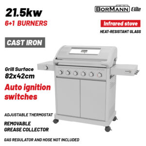 BORMANN Elite BBQ7061 Ψησταριά Υγραερίου LEGEND 6+1 Εστιών με Μαντεμένια Σχάρα LUXURY TYPE