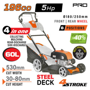 NAKAYAMA Pro PM5530 Χλοοκοπτική Βενζίνης Αυτοκινούμενη,196cc, Πλάτος Κοπής 53cm, Κάδος 60L, 4 σε 1