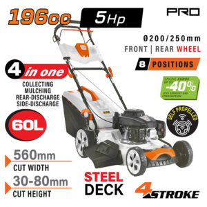 NAKAYAMA Pro PM5560 Χλοοκοπτική Αυτοκινούμενη Βενζίνης, 196cc, Πλάτος Κοπής 56cm, Κάδος 60L, 4 σε 1